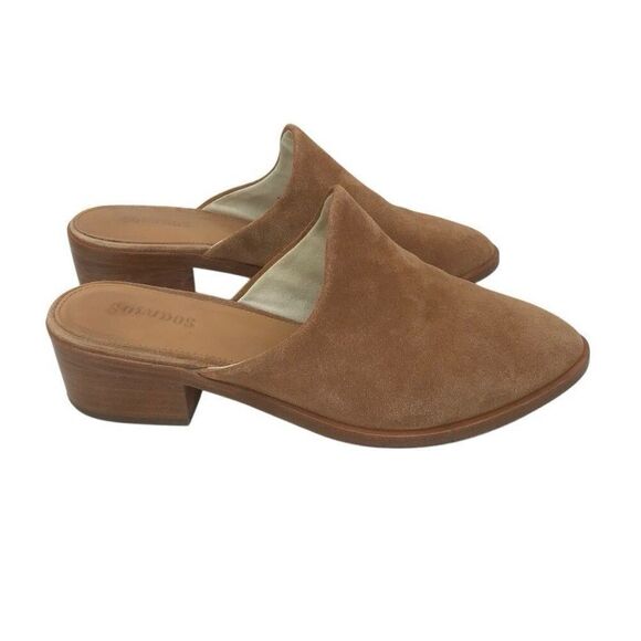 Soludos Venetian Suede Slip On Leather Mule Shoes Tan Size 7.5 Preowned Women's - Picture 1 of 7